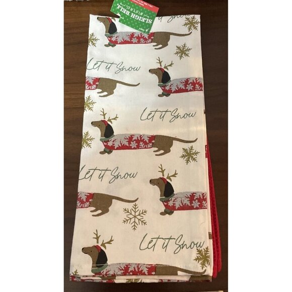 Sleigh Bell Bistro Dachshund Dog Let It Snow Christmas Kitchen Towel Set‎ NEW - Picture 1 of 2